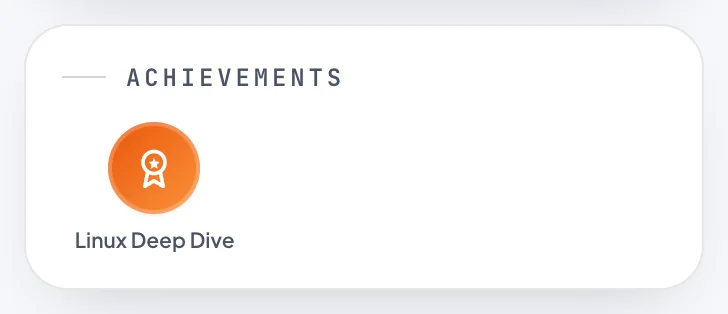 The Achievements card with a medal for Linux Deep Dive.